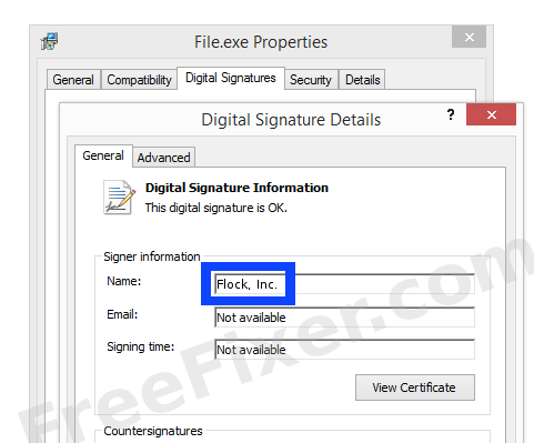 Screenshot of the Flock, Inc. certificate